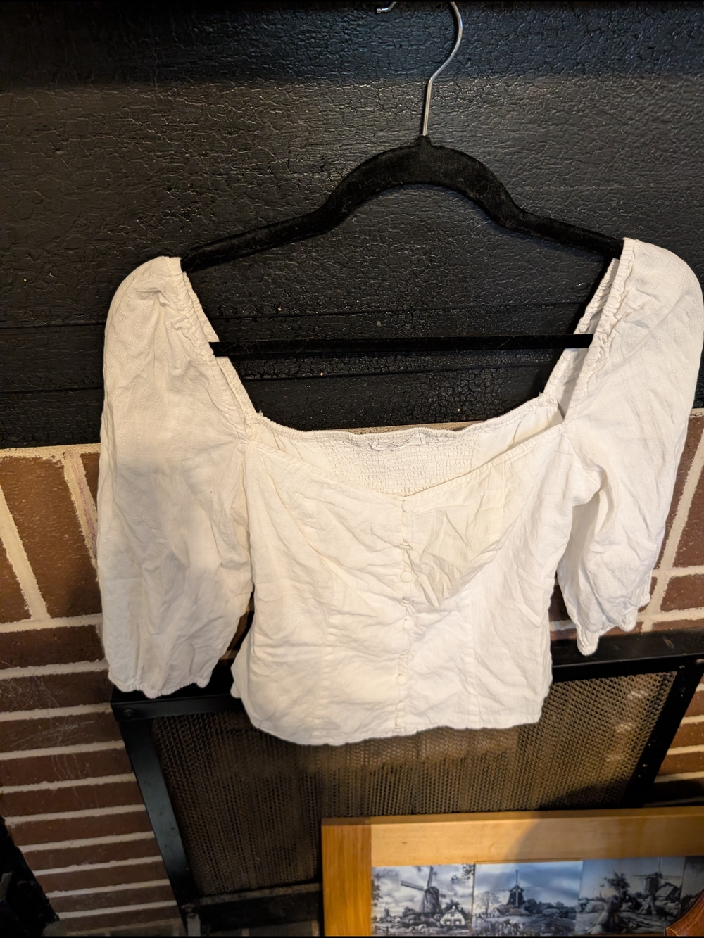 Sage White Square-Neck Peasant Blouse with Puff Sleeves